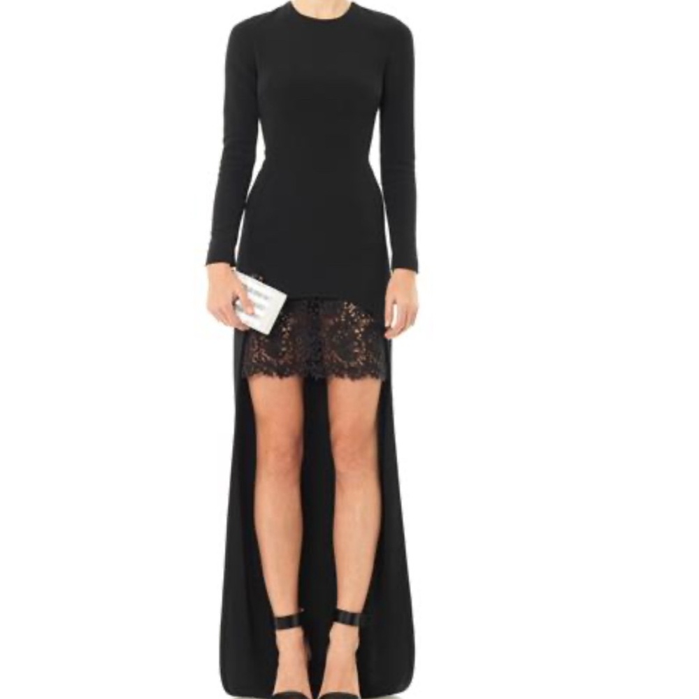 Stella McCartney high low Black Lace Hem Dress long sleeve crepe